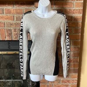 NWT Karl Lagerfeld Paris Logo Sleeve Gray Core Sweater L1TSS785